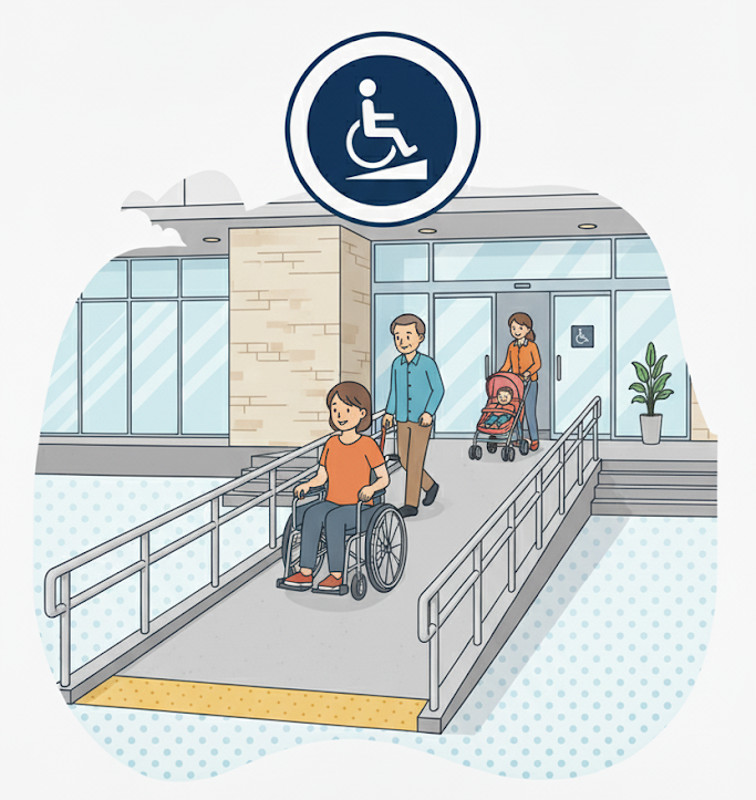 Um cenário com uma rampa bem projetada e acessível.