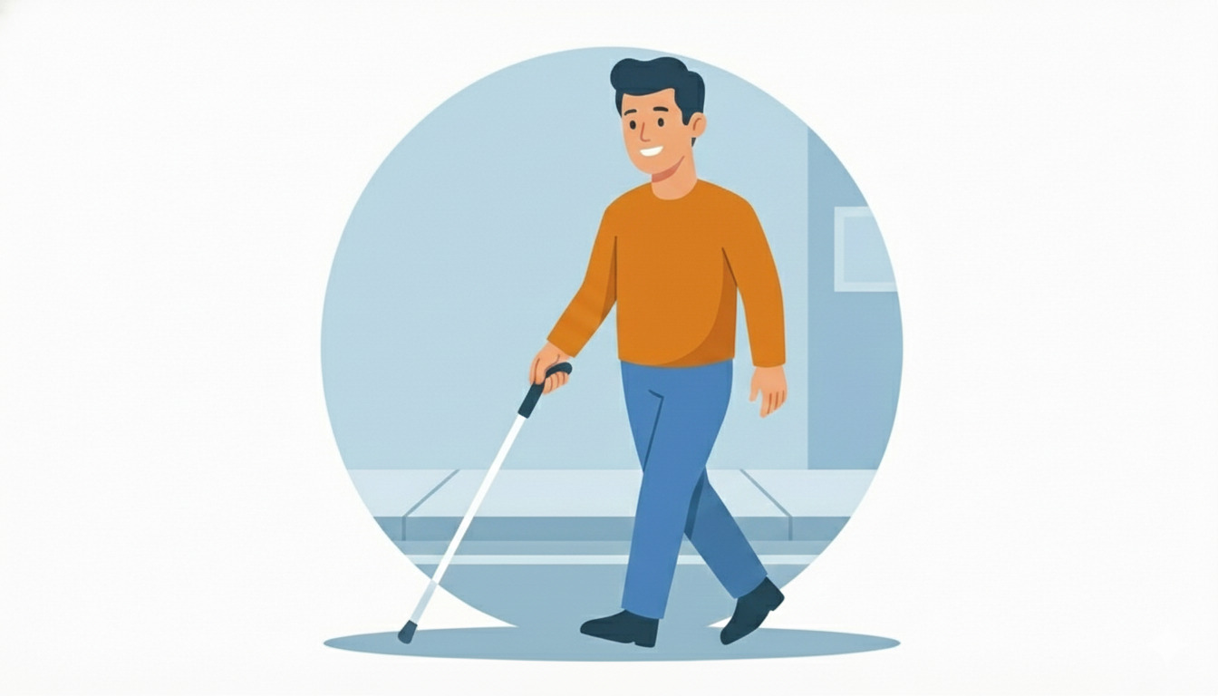 Pessoa utilizando bengala tradicional branca